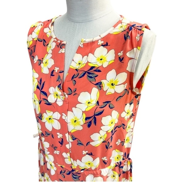 ESQUALO coral floral sleeveless split neck shift dress 6 - Picture 2 of 16